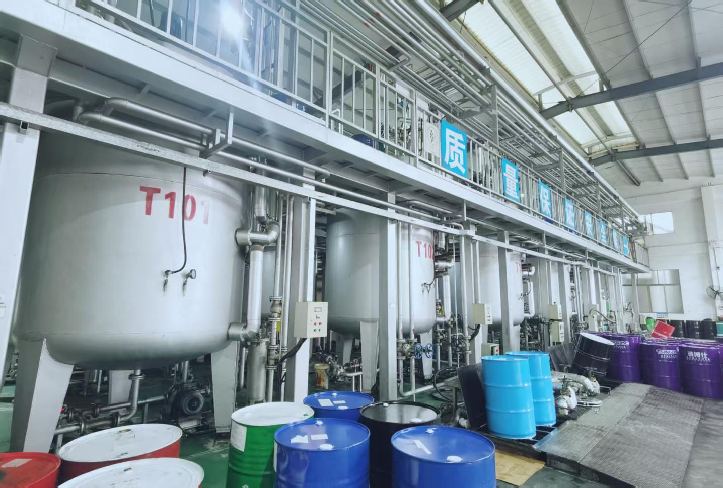 Mixing vessels and pipework in a lubricant blending workshop